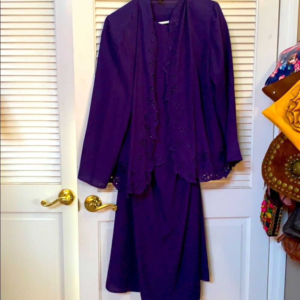 3 piece purple skirt, blouse and jacket